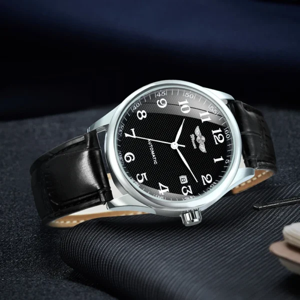 Winner Classic Business Watch for Men Retro Calendar Blue Hands Automatic Mechanical Watches Top Brand Luxury Steel Leather Belt - Image 3