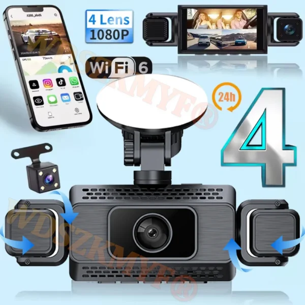 360° DashCam WIFI 3/4 Channels Video Recorder 1080P Car DVR 24H Parking Monitor Front Right Rear View Night Vision Black Box