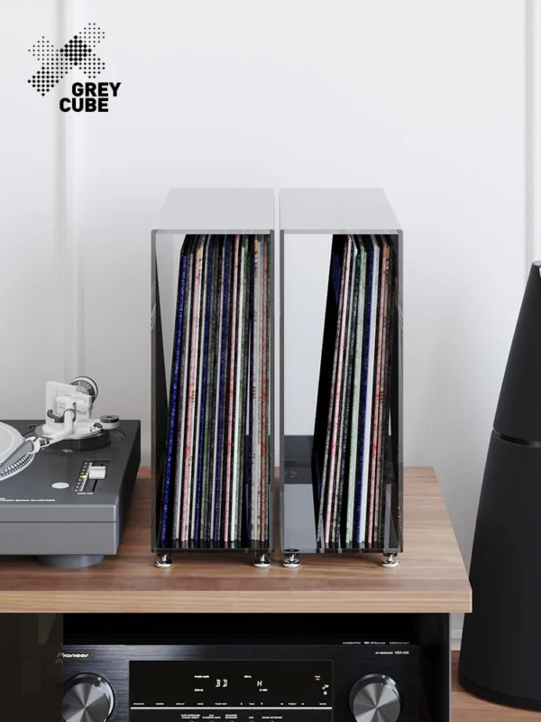 Gray square vinyl record holder, old record storage box, large capacity acrylic vinyl record storage box - Image 3