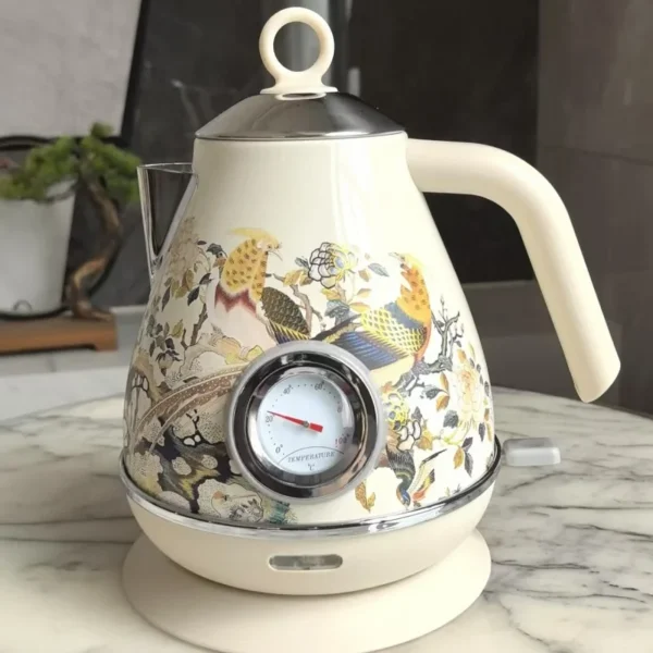 1.7L Retro Handmade Decals Electrc Kettle Boiling Water With Thermometer Automatic Power Off 304 stainless Steel Teapot 1850W - Image 2