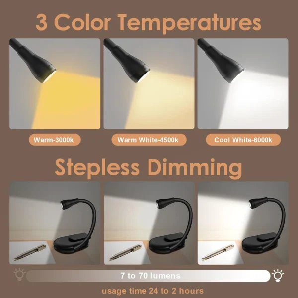 New Book Light USB Rechargeable Portable 3 Color Reading Light Book Lamp for Reading in Bed Book Lover Gifts LED BookLight - Image 5