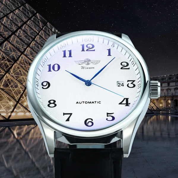 Winner Classic Business Watch for Men Retro Calendar Blue Hands Automatic Mechanical Watches Top Brand Luxury Steel Leather Belt - Image 2