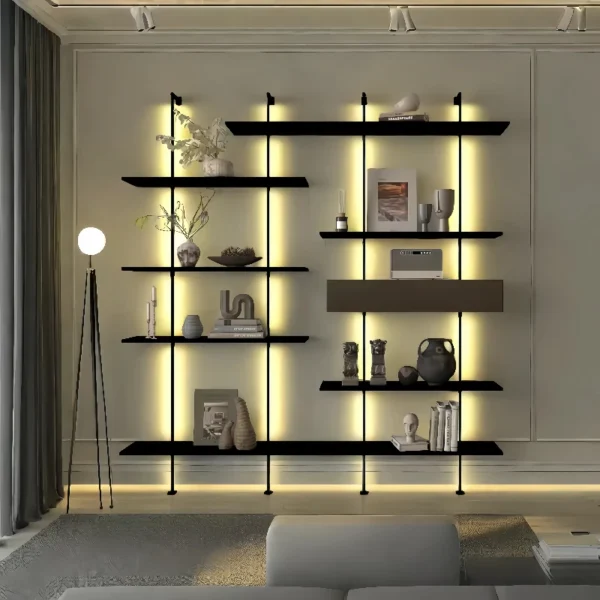 Shelves integrated against the wall, living room display shelves, simple storage shelves, office bookshelves, shelves - Image 4