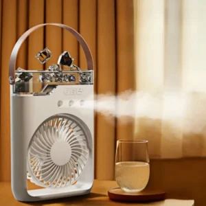 2-in-1 Mini Fan and Humidifier USB Rechargeable Cooling Mist Desk Air Conditioner Sprayer for Summer Office or Dorm