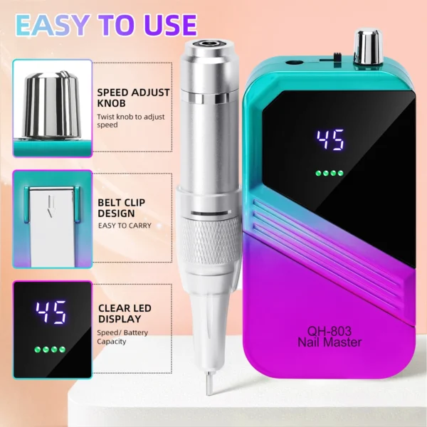45000 RPM portable electric drill nail machine, nail grinding machine, acrylic gel polishing machine rechargeable polishing tool - Image 6