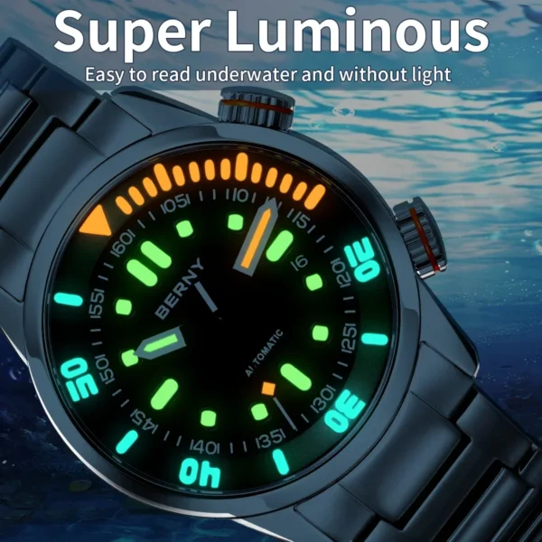 BERNY Automatic Dive Watch for Men Super Luminous Original Design 20ATM Man Wristwatch Sapphire Swim Sport Mechanical Male Watch - Image 3