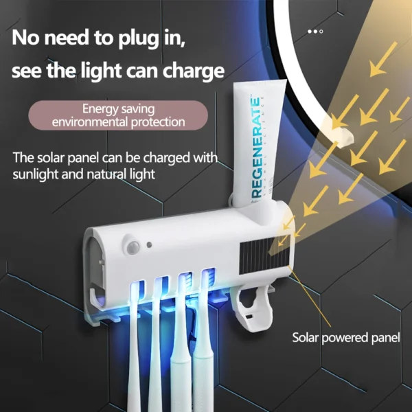 Toothbrush Holder Toothpaste Dispenser Solar Energy Bathroom Toothbrush Storage Box Multi-function Storage Holder USB Charge - Image 3