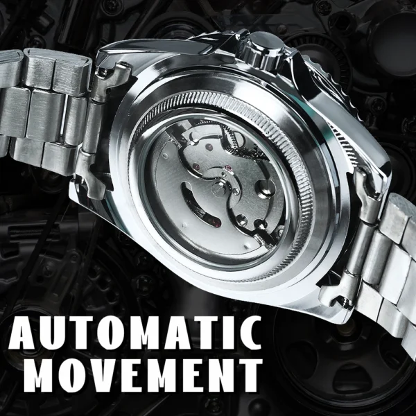 WINNER Classic Mechanical Watches Luxury Brand Business Automatic Watch for Men Rotatable Bezel Luminous Dial Steel Strap Clock - Image 4