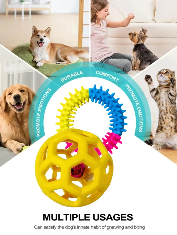 2 Pet Dog Toys: Bite-Resistant Bell Ball & Tri-Color Molar Ring, Soft Rubber for Teeth Grinding & Chewing - Image 2