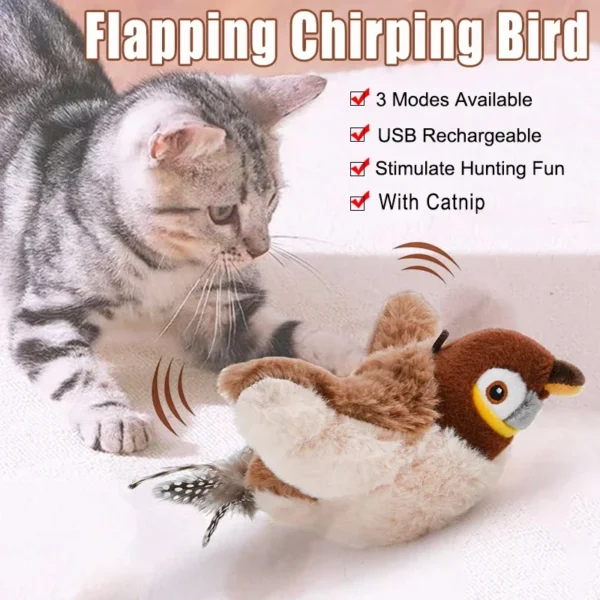 Hot Cat Interactive Toys Catnip Electric Pat Bird (with Catnip) Dog Cats Touch-Activated Squeaky Plush Toy Pet USB Rechargeable - Image 2