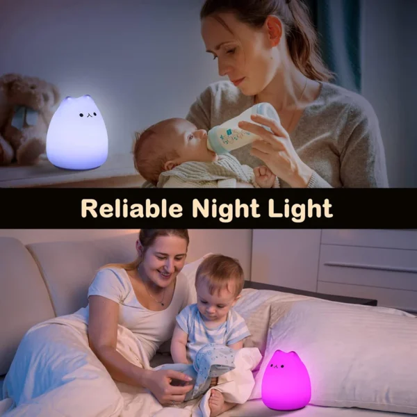 Cute Cat Night Light 7 Colors Silicone Nursery Cat Lamp for Kids Tap Control Energy Saving LED Lamp Cute Gifts for Girls Boys - Image 5