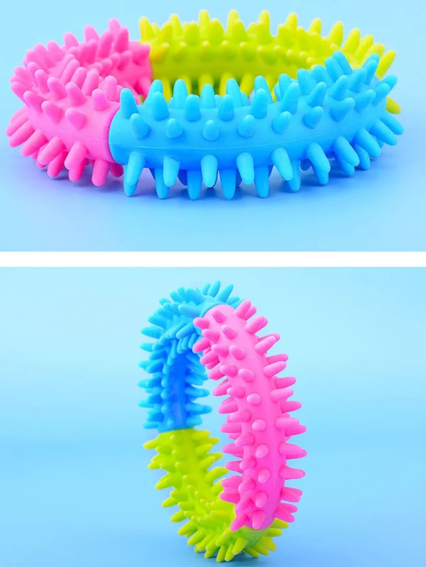 2 Pet Dog Toys: Bite-Resistant Bell Ball & Tri-Color Molar Ring, Soft Rubber for Teeth Grinding & Chewing - Image 6