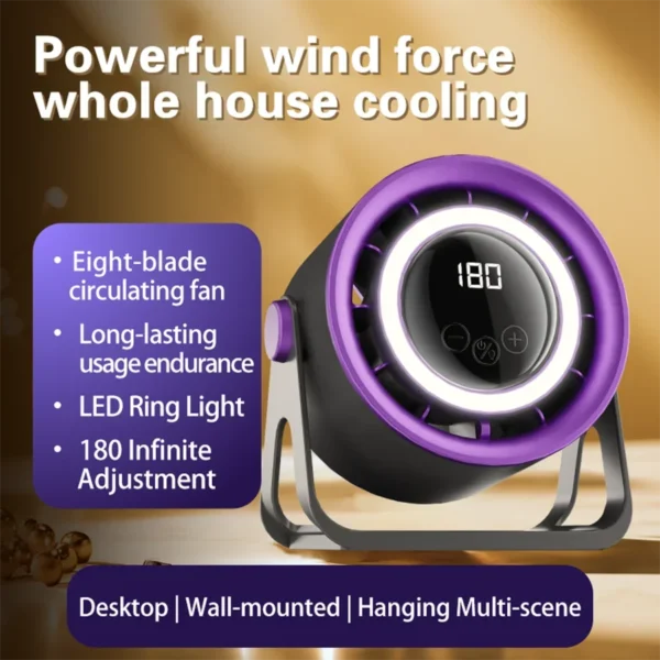 New 1800mAH desktop bladeless electric fan, USB rechargeable with ambient light, silent turbo fan, 100 speed air cooler - Image 2