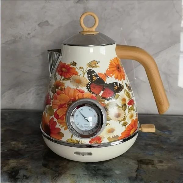 1.7L Retro Paint Decal Electrc Kettle Boiling Water With Thermometer Automatic Power Off 304 stainless Steel Teapot 1850W - Image 2