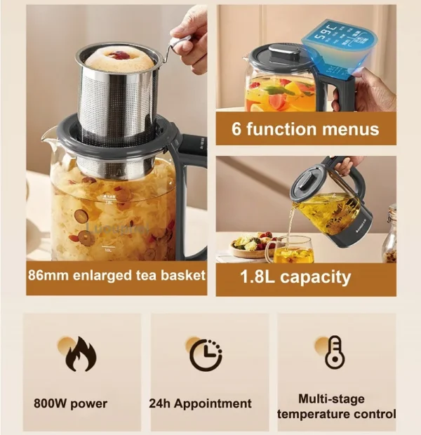 1.8L Smart Health Pot Reservation Glass Flower Teapot Steam Pu'er Teapot Temperature Controlled Electric Kettle Multi-functional - Image 2
