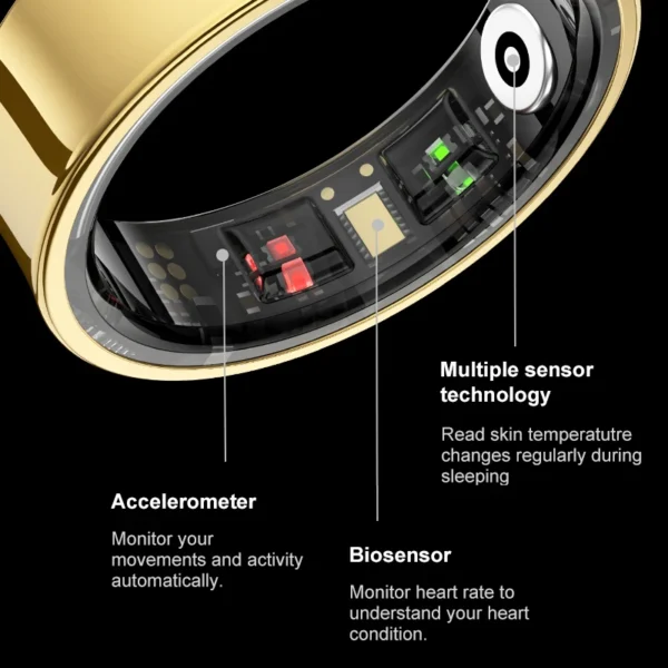R09 Smart Ring Men Women with Charging Case,Heart Rate Blood Oxygen,Skin Temperature Monitor,5ATM Waterproof For Android iOS - Image 3