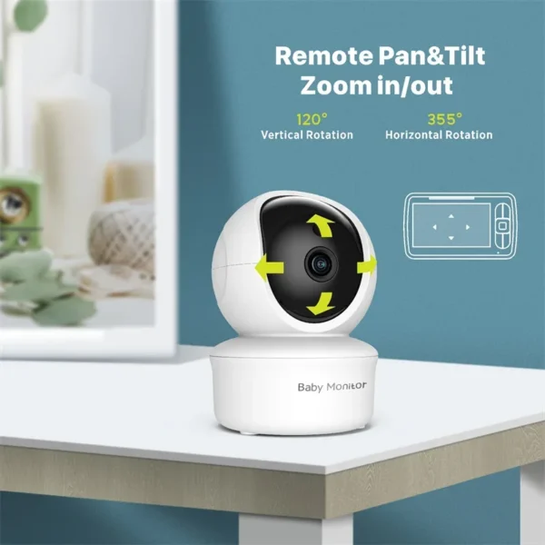 Babystar 5inch Video Baby Monitor with Remote Pan-Tilt-Zoom Camera and Audio.Two Way Talk VOX Mode Lullabies BabyPhone - Image 3