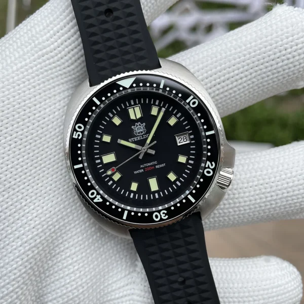 Steeldive SD1970 White Date Background 200M Wateproof AR Coating Sapphire Glass NH35 Black DIal Turtle Automatic Mens Dive Watch - Image 5