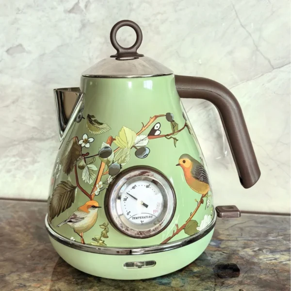 1.7L Retro Green Paint Decal Electrc Kettle Boiling Water with Thermometer Automatic Power Off 304 stainless Steel Teapot 1850W