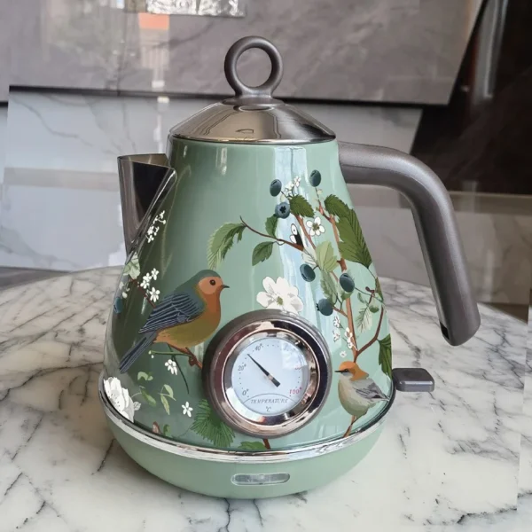 1.7L Retro Green Paint Decal Electrc Kettle Boiling Water with Thermometer Automatic Power Off 304 stainless Steel Teapot 1850W - Image 6