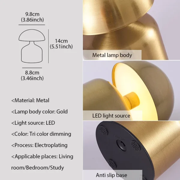 LED Table Lamps USB Rechargeable Touch Dimming Night Light 3 Color Cordless Atmosphere Bedroom Bedside Reading Lamps Decor Light - Image 5