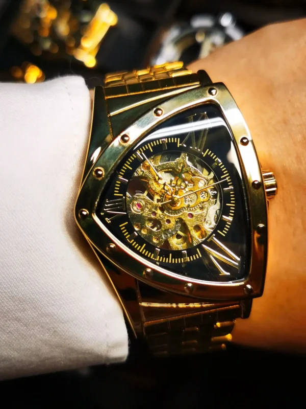 WINNER Automatic Men Luxury Gold Skeleton Mechanical Stainless Steel Strap Sports Wristwatch - Image 4