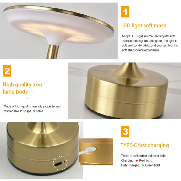 LED Table Lamp USB Rechargeabl Portable Touch Sensor Desktop Night Light Bedroom Night Light Reading Lamps Decor Light - Image 5