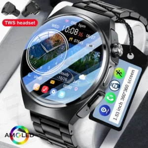 2025 New For HUAWEI 2 in 1 TWS Earphone Smart Watch Men AMOLED Bluetooth Call NFC Sports Health monitor Music Waterproof Watches