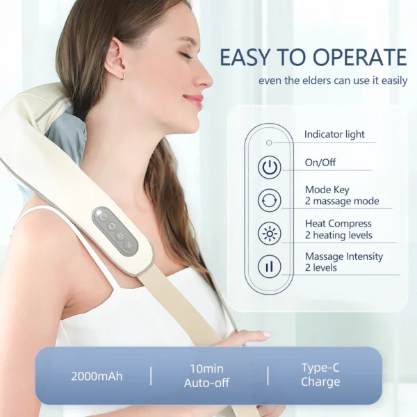 Foreverlily 26W Brushless Motor Neck And Shoulder Massager Wireless Shoulder And Back Kneading Massage Shawl Neck masajeador - Image 6