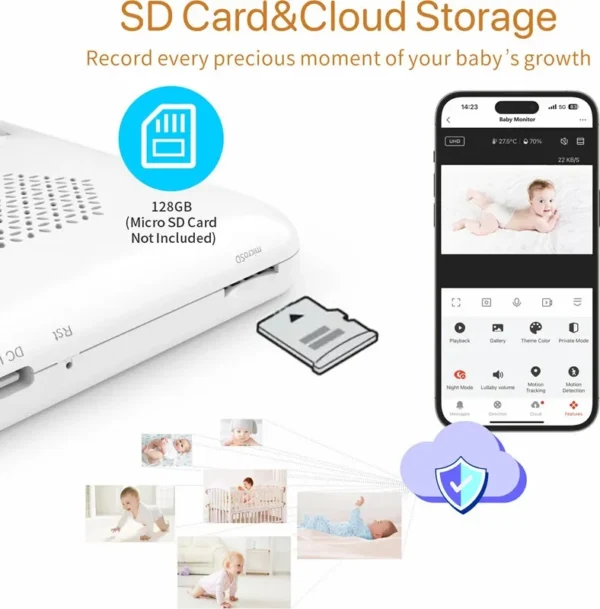 Tuya Smart Wireless Video Baby Monitors 5" 1080P Display Temperature Detection APP View Control Baby Nanny 2-Way Audio Baby Cam - Image 5