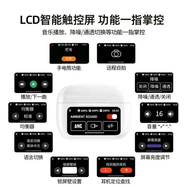 ChengTuo A10pro True Wireless Bluetooth Earbuds with LCD Color Screen Intelligent Touch Control Noise Earphones Best-Selling - Image 2