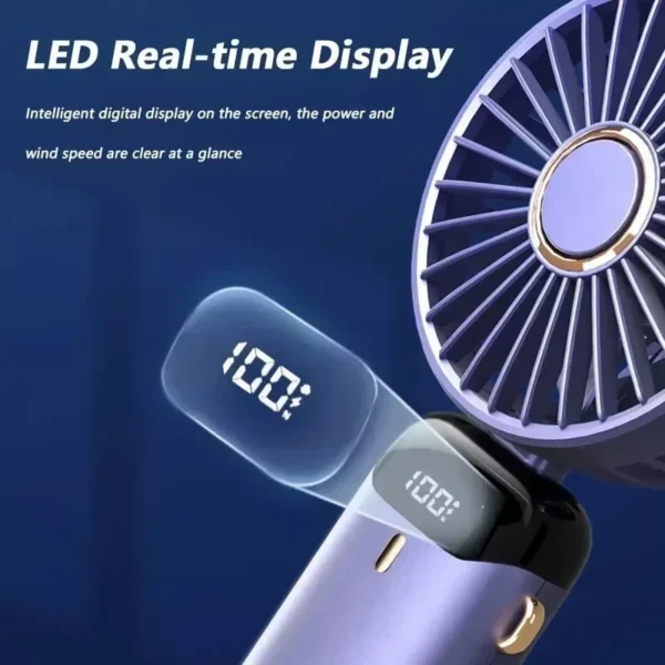 Portable Neck Hanging USB Mini Fan Foldable 5 Speed Rechargeable Handheld with Phone Stand Display Screen - Image 2