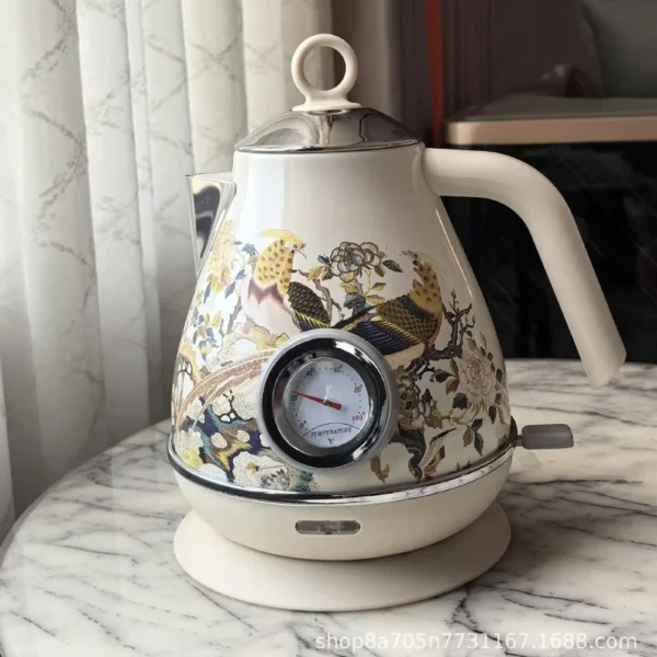 1.7L Retro Handmade Decals Electrc Kettle Boiling Water With Thermometer Automatic Power Off 304 stainless Steel Teapot 1850W - Image 4