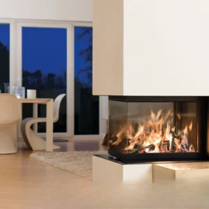 Wood burning fireplace villa indoor real fire wood heating stove household embedded three-sided view fire