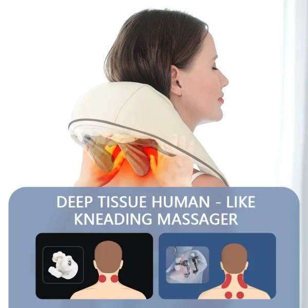 Foreverlily 26W Brushless Motor Neck And Shoulder Massager Wireless Shoulder And Back Kneading Massage Shawl Neck masajeador - Image 4