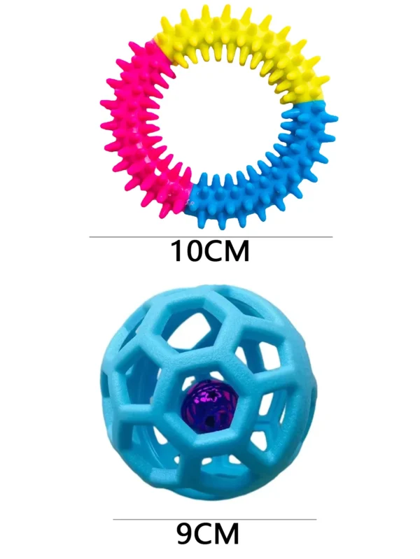 2 Pet Dog Toys: Bite-Resistant Bell Ball & Tri-Color Molar Ring, Soft Rubber for Teeth Grinding & Chewing - Image 5