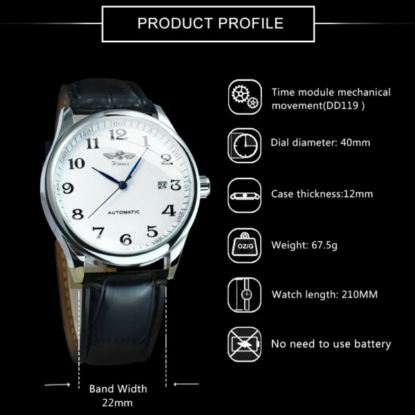 Winner Classic Business Watch for Men Retro Calendar Blue Hands Automatic Mechanical Watches Top Brand Luxury Steel Leather Belt - Image 6