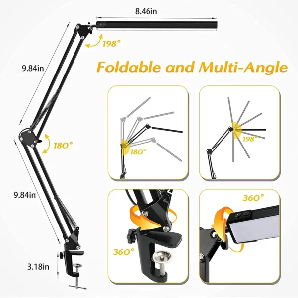 BLED Desk Lamp,Adjustable Metal Swing Arm Desk Lamp withClamp,EyeCaring Architect Desk Light,3 Color Modes with Memory Function - Image 2