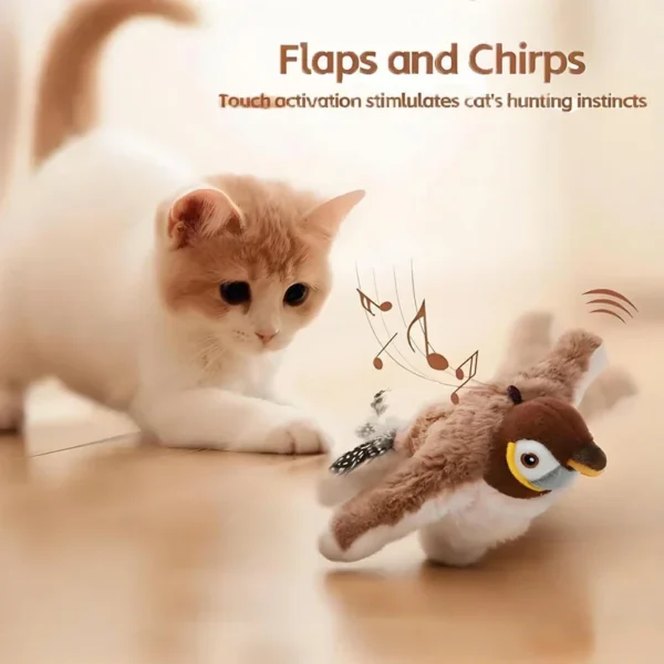 Hot Cat Interactive Toys Catnip Electric Pat Bird (with Catnip) Dog Cats Touch-Activated Squeaky Plush Toy Pet USB Rechargeable
