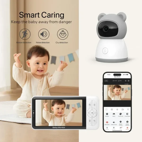 Tuya Smart Wireless Video Baby Monitors 5" 1080P Display Temperature Detection APP View Control Baby Nanny 2-Way Audio Baby Cam - Image 4