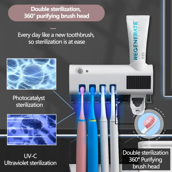 Toothbrush Holder Toothpaste Dispenser Solar Energy Bathroom Toothbrush Storage Box Multi-function Storage Holder USB Charge - Image 4