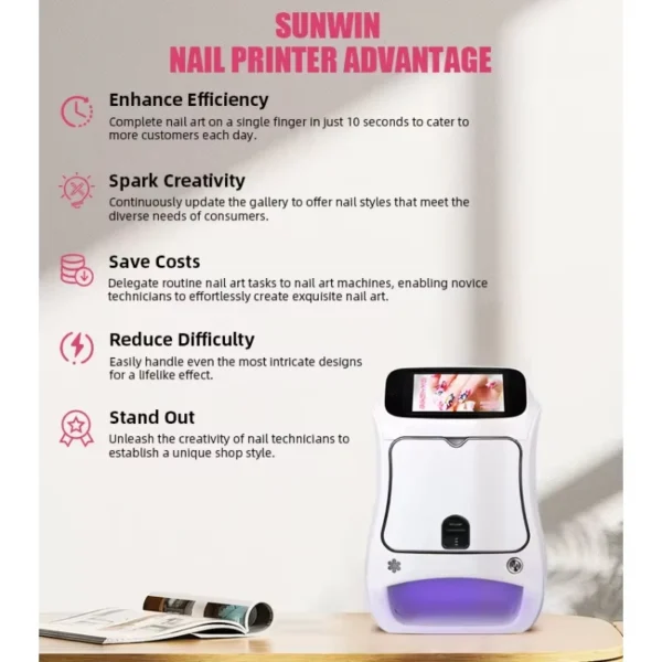 New AI 3D SW-NA03 Nail Art Printer Automatic Manicure Tools Drying Fan UV Lights WiFi Connection Logo Printers Electric Power - Image 3