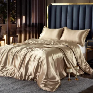 Nordic Silk Bedding Set with Duvet Cover Bed Sheet Pillowcase Luxury Couple Single Double Summer 1/2 People Solid Bedsheet