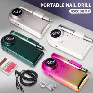 Stylish Electric Nail Polisher Set, Rechargeable Nail Drill & Grinding Heads Kit, Low Vibration Nail Sander for Manicure Salon