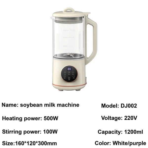1200ml Smart Soymilk Maker Portable Electric Juicer 10 Leaf Knife Fast Food Blender Auto Heating Wall Breaker Multifunction 220V - Image 6