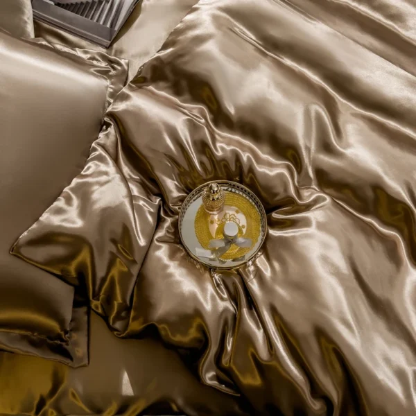 Solid Silk Bedding Set with Duvet Cover Bed Sheet Pillow Case Luxury Single Double Couple Rayon Satin Pillowcases Bedsheet - Image 3
