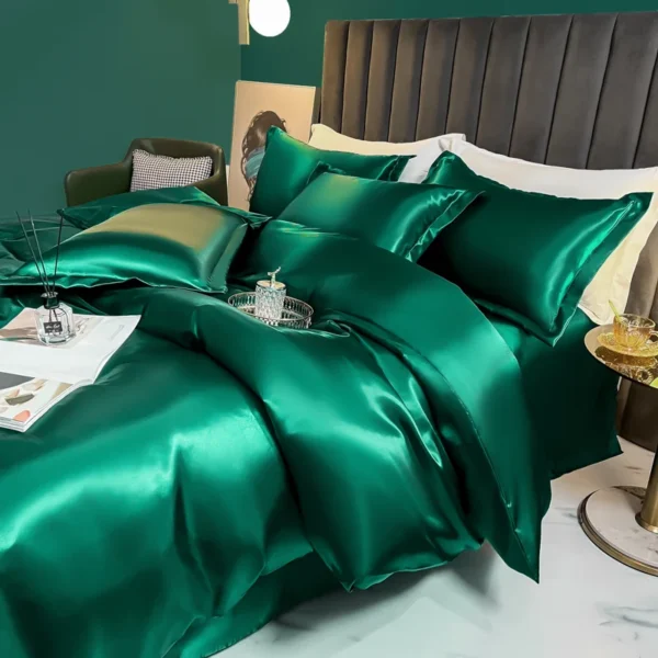 Solid Silk Bedding Set with Duvet Cover Bed Sheet Pillow Case Luxury Single Double Couple Rayon Satin Pillowcases Bedsheet - Image 5