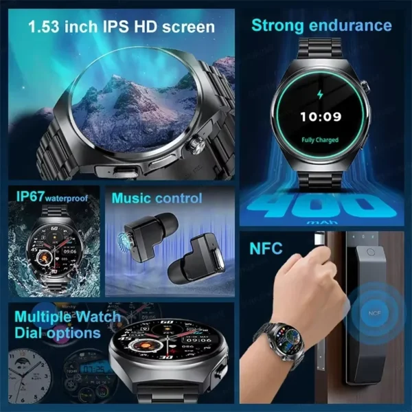 2025 New For HUAWEI 2 in 1 TWS Earphone Smart Watch Men AMOLED Bluetooth Call NFC Sports Health monitor Music Waterproof Watches - Image 2
