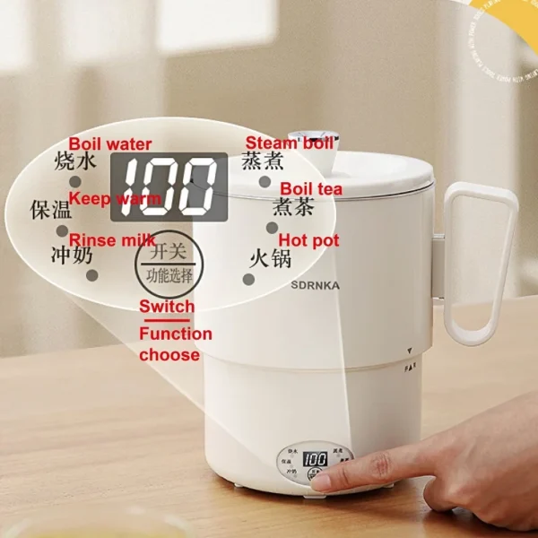 500W Folding Electric Kettle 1L Travel Electric Hot Cup Multifunctional Electric Boil Cup 304 Stainless Steel Insulated Kettle - Image 4