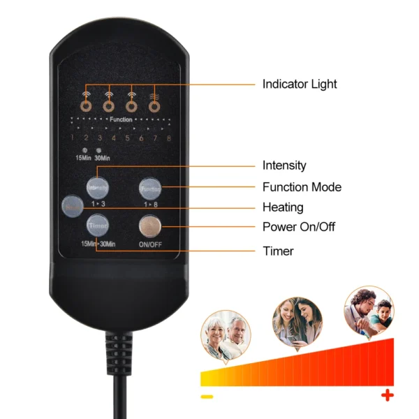 Electric Back Heating Pad Motor Vibration Massager for Back Neck Chair Seat For Car Home Office Use Portable Mat Body Relaxation - Image 3